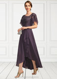 Precious A-line Asymmetrical Asymmetrical Chiffon Lace Mother of the Bride Dress With Cascading Ruffles Sequins STIP0021846