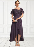 Precious A-line Asymmetrical Asymmetrical Chiffon Lace Mother of the Bride Dress With Cascading Ruffles Sequins STIP0021846