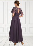 Precious A-line Asymmetrical Asymmetrical Chiffon Lace Mother of the Bride Dress With Cascading Ruffles Sequins STIP0021846