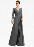 Victoria A-line V-Neck Floor-Length Chiffon Lace Mother of the Bride Dress With Pleated STIP0021850