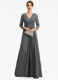 Victoria A-line V-Neck Floor-Length Chiffon Lace Mother of the Bride Dress With Pleated STIP0021850