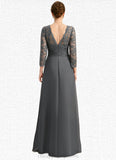 Victoria A-line V-Neck Floor-Length Chiffon Lace Mother of the Bride Dress With Pleated STIP0021850