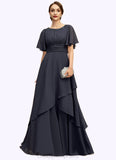 Tia A-line Scoop Floor-Length Chiffon Mother of the Bride Dress With Beading Pleated Sequins STIP0021856