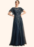 Baylee A-line Scoop Illusion Floor-Length Lace Tulle Mother of the Bride Dress With Sequins STIP0021860