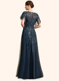 Baylee A-line Scoop Illusion Floor-Length Lace Tulle Mother of the Bride Dress With Sequins STIP0021860