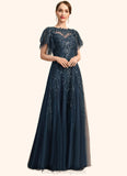 Baylee A-line Scoop Illusion Floor-Length Lace Tulle Mother of the Bride Dress With Sequins STIP0021860