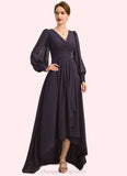 Anahi A-line V-Neck Asymmetrical Chiffon Mother of the Bride Dress With Beading Cascading Ruffles Sequins STIP0021893