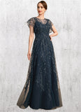 Kaiya A-line Scoop Illusion Floor-Length Lace Tulle Mother of the Bride Dress With Sequins STIP0021896