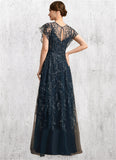 Kaiya A-line Scoop Illusion Floor-Length Lace Tulle Mother of the Bride Dress With Sequins STIP0021896