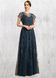 Kaiya A-line Scoop Illusion Floor-Length Lace Tulle Mother of the Bride Dress With Sequins STIP0021896