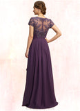 Kenya A-line V-Neck Asymmetrical Chiffon Lace Mother of the Bride Dress With Cascading Ruffles STIP0021899