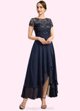 Lillian A-line Scoop Illusion Asymmetrical Chiffon Lace Mother of the Bride Dress With Sequins STIP0021902