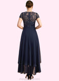 Lillian A-line Scoop Illusion Asymmetrical Chiffon Lace Mother of the Bride Dress With Sequins STIP0021902