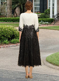 Tina A-line Scoop Tea-Length Chiffon Lace Mother of the Bride Dress With Sequins STIP0021903