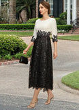 Tina A-line Scoop Tea-Length Chiffon Lace Mother of the Bride Dress With Sequins STIP0021903