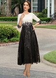 Tina A-line Scoop Tea-Length Chiffon Lace Mother of the Bride Dress With Sequins STIP0021903