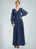 Lia A-line V-Neck Ankle-Length Chiffon Lace Mother of the Bride Dress With Pleated STIP0021908