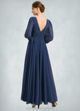 Lia A-line V-Neck Ankle-Length Chiffon Lace Mother of the Bride Dress With Pleated STIP0021908