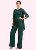 Olive Jumpsuit/Pantsuit Separates Scoop Floor-Length Chiffon Mother of the Bride Dress With Beading Sequins STIP0021913