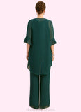 Olive Jumpsuit/Pantsuit Separates Scoop Floor-Length Chiffon Mother of the Bride Dress With Beading Sequins STIP0021913