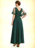 Violet A-line V-Neck Ankle-Length Chiffon Lace Mother of the Bride Dress With Sequins STIP0021914