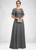 Amya A-line Scoop Illusion Floor-Length Chiffon Lace Mother of the Bride Dress With Sequins STIP0021921