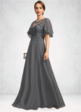 Amya A-line Scoop Illusion Floor-Length Chiffon Lace Mother of the Bride Dress With Sequins STIP0021921