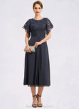 Valeria A-line Scoop Tea-Length Chiffon Lace Mother of the Bride Dress With Pleated STIP0021928