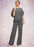 Riley Jumpsuit/Pantsuit Separates Scoop Floor-Length Chiffon Mother of the Bride Dress STIP0021940