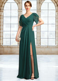 Aaliyah Sheath/Column V-Neck Floor-Length Chiffon Mother of the Bride Dress With Beading Pleated STIP0021949