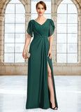 Aaliyah Sheath/Column V-Neck Floor-Length Chiffon Mother of the Bride Dress With Beading Pleated STIP0021949