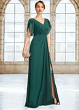 Aaliyah Sheath/Column V-Neck Floor-Length Chiffon Mother of the Bride Dress With Beading Pleated STIP0021949