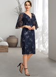 Cassandra Sheath/Column V-Neck Knee-Length Lace Mother of the Bride Dress With Sequins STIP0021957