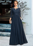 Kierra A-line Scoop Floor-Length Chiffon Lace Mother of the Bride Dress With Crystal Brooch Sequins STIP0021961