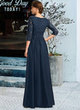 Kierra A-line Scoop Floor-Length Chiffon Lace Mother of the Bride Dress With Crystal Brooch Sequins STIP0021961