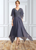 Penelope A-line V-Neck Floor-Length Chiffon Lace Mother of the Bride Dress With Sequins STIP0021963