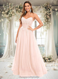 Kamila Ball-Gown/Princess V-Neck Floor-Length Tulle Prom Dresses With Sequins Appliques Lace STIP0025837