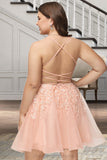 Martha A-line V-Neck Short/Mini Lace Tulle Homecoming Dress With Sequins STIP0020500