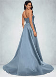 Lori Ball-Gown/Princess V-Neck Sweep Train Satin Prom Dresses STIP0022191