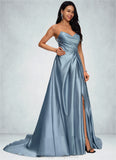 Lori Ball-Gown/Princess V-Neck Sweep Train Satin Prom Dresses STIP0022191