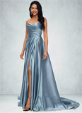 Lori Ball-Gown/Princess V-Neck Sweep Train Satin Prom Dresses STIP0022191