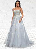 Gretchen Ball-Gown/Princess Sweetheart Sweep Train Tulle Prom Dresses With Pleated STIP0022192