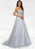 Gretchen Ball-Gown/Princess Sweetheart Sweep Train Tulle Prom Dresses With Pleated STIP0022192