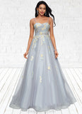 Gretchen Ball-Gown/Princess Sweetheart Sweep Train Tulle Prom Dresses With Pleated STIP0022192