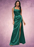 Chasity Sheath/Column Asymmetrical Floor-Length Stretch Satin Prom Dresses STIP0022193