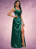 Chasity Sheath/Column Asymmetrical Floor-Length Stretch Satin Prom Dresses STIP0022193