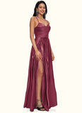 Finley A-line V-Neck Floor-Length Satin Prom Dresses STIP0022197