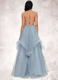 Joan Ball-Gown/Princess Halter V-Neck Floor-Length Tulle Prom Dresses With Beading Rhinestone Sequins STIP0022199