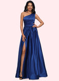 Sharon Ball-Gown/Princess One Shoulder Floor-Length Satin Prom Dresses STIP0022201