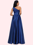 Sharon Ball-Gown/Princess One Shoulder Floor-Length Satin Prom Dresses STIP0022201